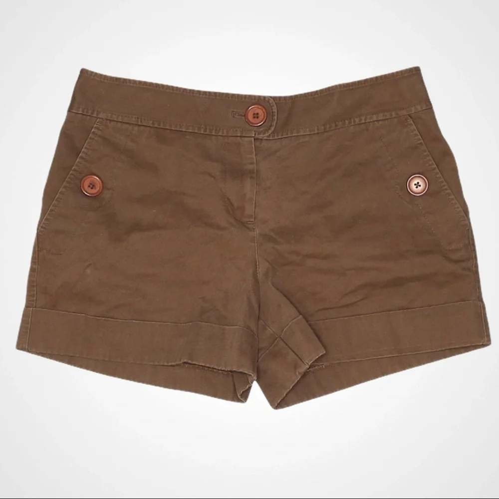 Ann Taylor LOFT Womens Brown Cotton Twill Cuffed Utility Shorts Size 8 Button